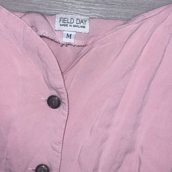 Field Day Rayon Coral Peachy Cottagecore Dress Metal Buttons Sz M MSRP $120 - Picture 2 of 10